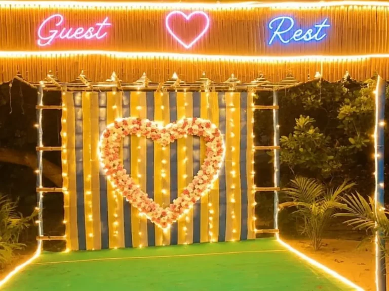 Decorated celebration area at Guest & Rest, Bagda Sea Beach