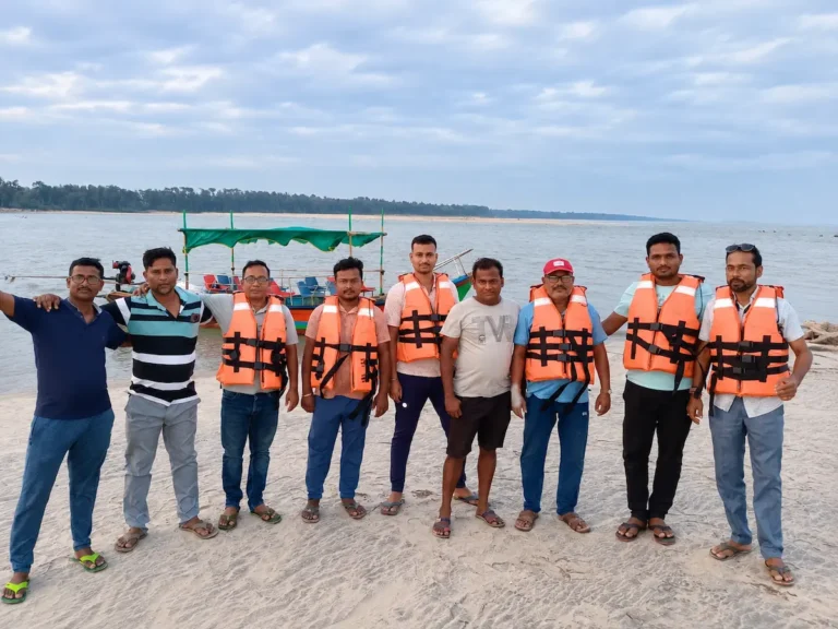 Visitors wearing life jackets during a Parikhi boat ride
