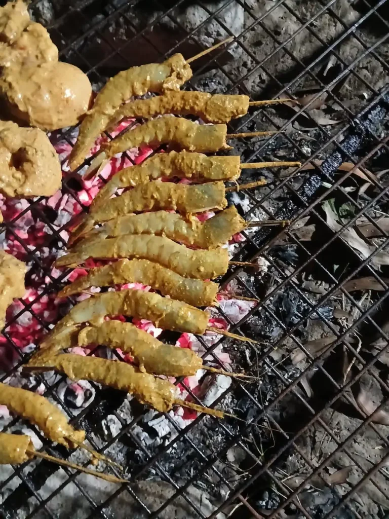 Grilled prawns prepared at Camp near Bagda Beach