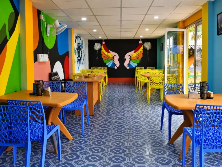 Blue Eyes Eco Resort & Restaurant dining area at Bagda Beach