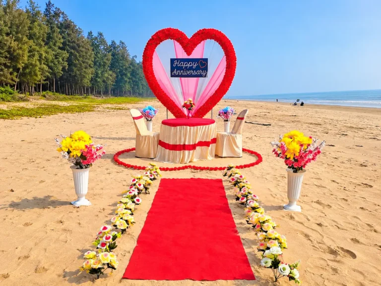 Romantic anniversary celebration setup on Bagda Beach